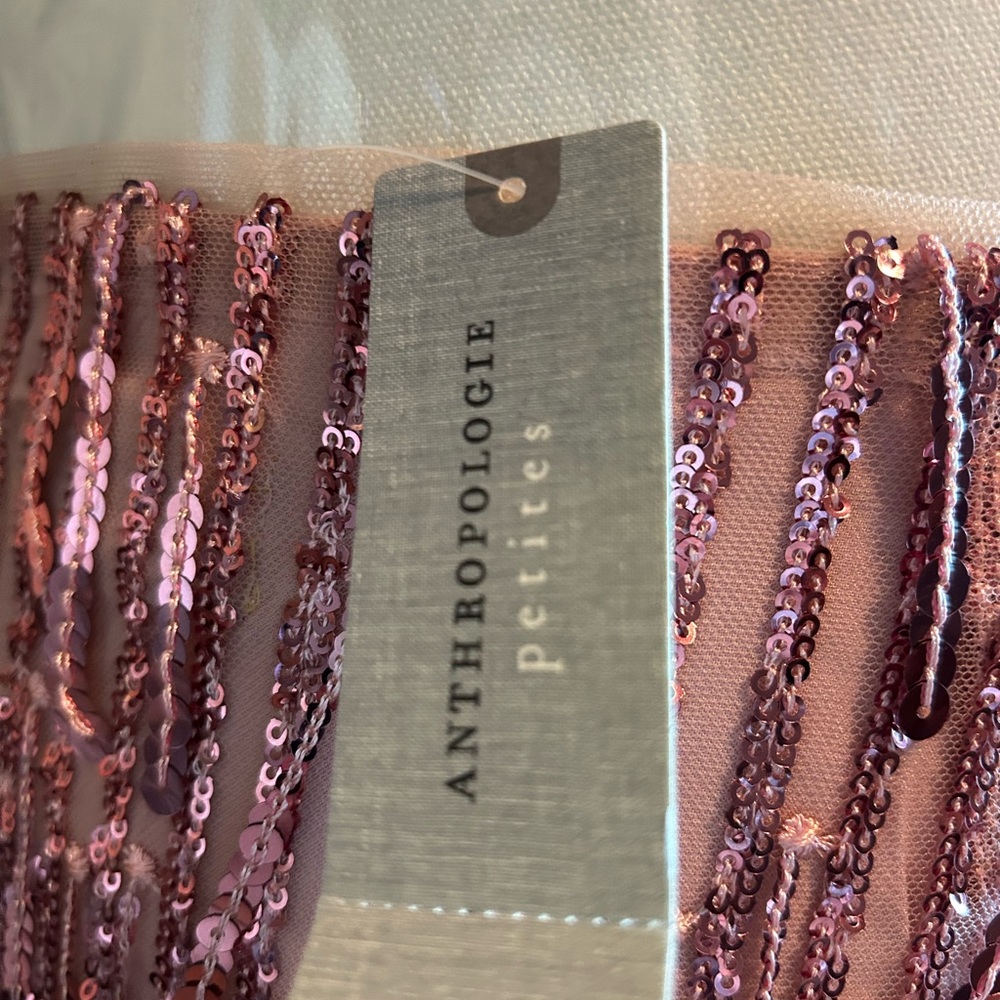 Anthropologie Maeve Pink Sequin Pencil Skirt Evening Formal Fringed Midi - Picture 7 of 14